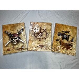 Pirate Ship Theme Canvas Wall Art Set Of 3, 16in X 12in Skull Crossbones